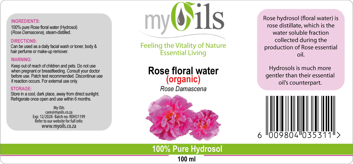 Rose Floral Water (Organic) Hydrosol - 100ml